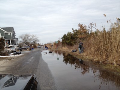 Clean up efforts focused on the north side of Oak Beach Road from the Community Center and East